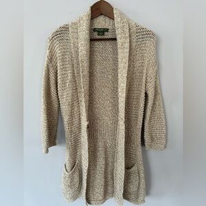 Eddie Bauer Women's Tan Open-Front Loose Knit Cardigan | EUC | Med